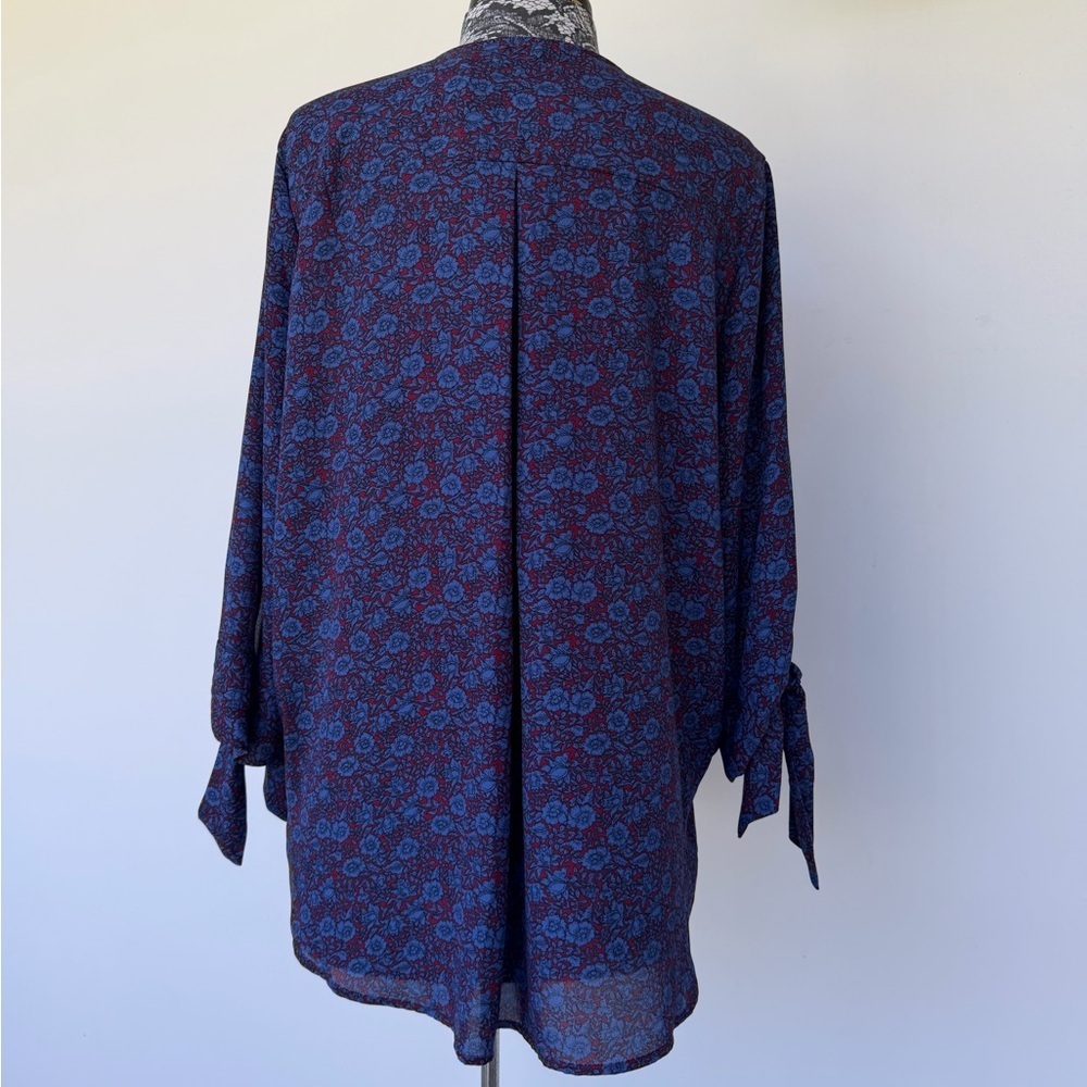 Women's Blue & Burgundy Floral Blouse by West Kei size XL - Picture 2 of 4